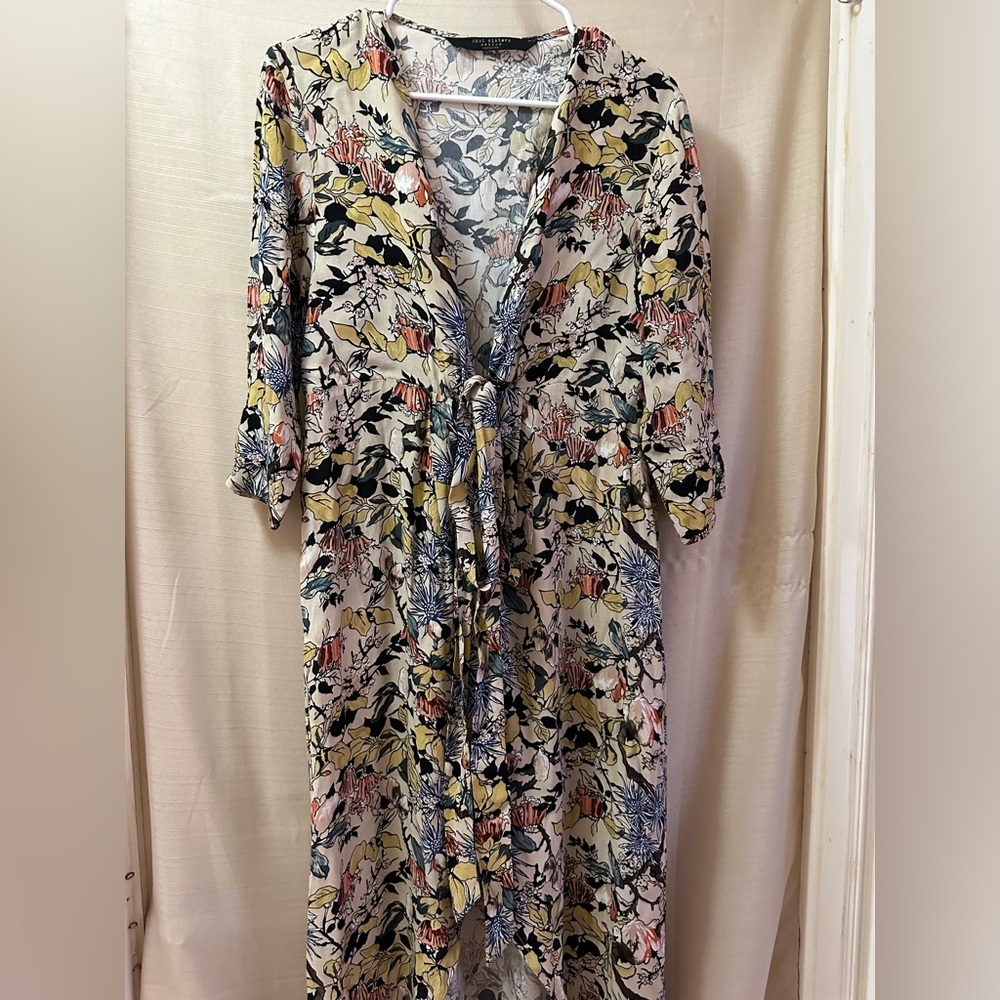 Knot Sisters Floral Tie-Front Maxi Dress Women’s Medium Button Up High-Low